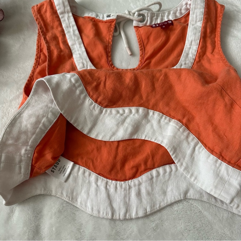 STAUD Livia Scallop Crop Top Orange Linen size Medium - Picture 5 of 10